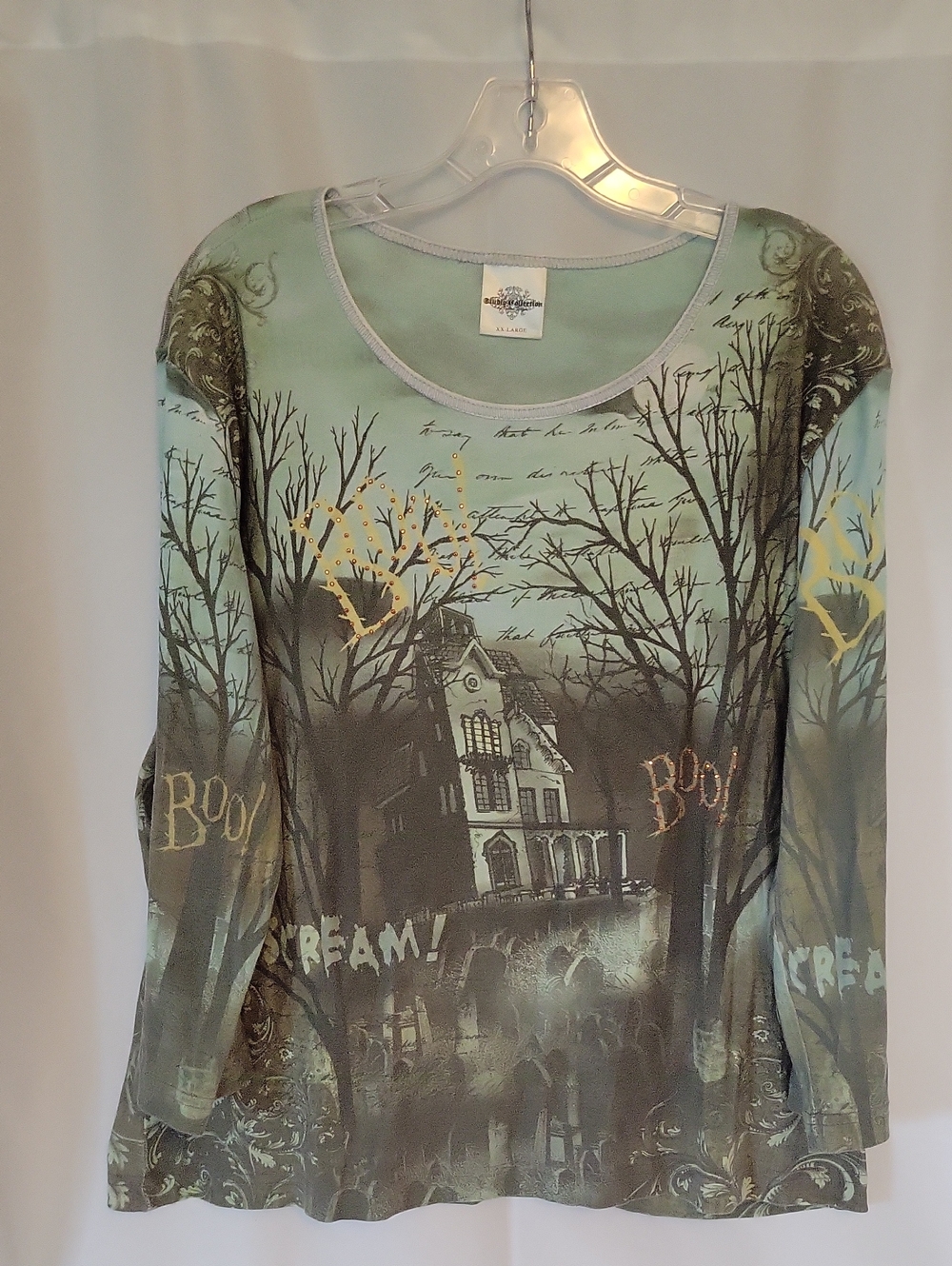 Haunted Manor Mint Green Long Sleeve Graphic Tee by Studio Collection